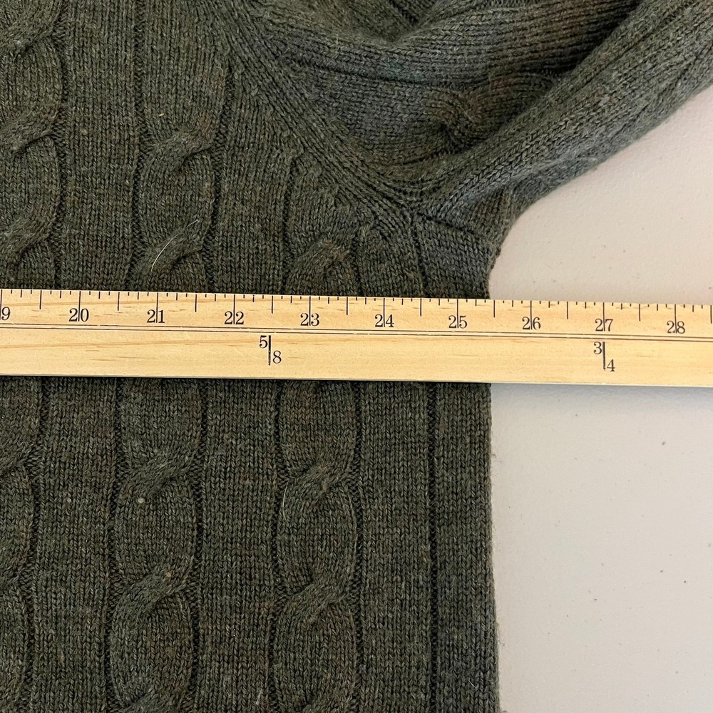 Brooks Brothers Mens Large Olive Green 100% Italian Lambswool Cable Knit Sweater - Picture 4 of 11